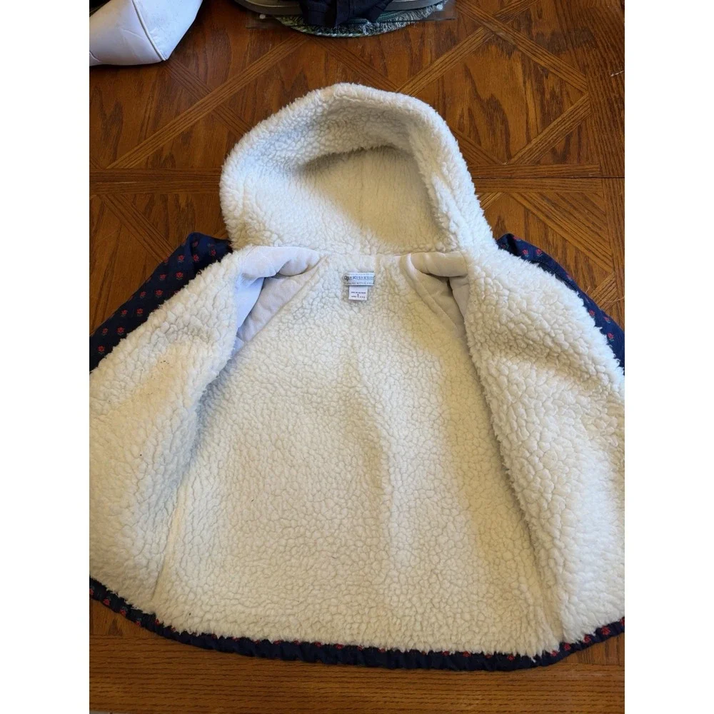Vintage Oshkosh Girl's Coat Blue Floral Red Zipper Sherpa Lined Size 6